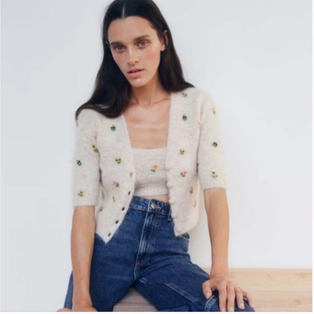Zara Floral Embroidered Cardigan Set